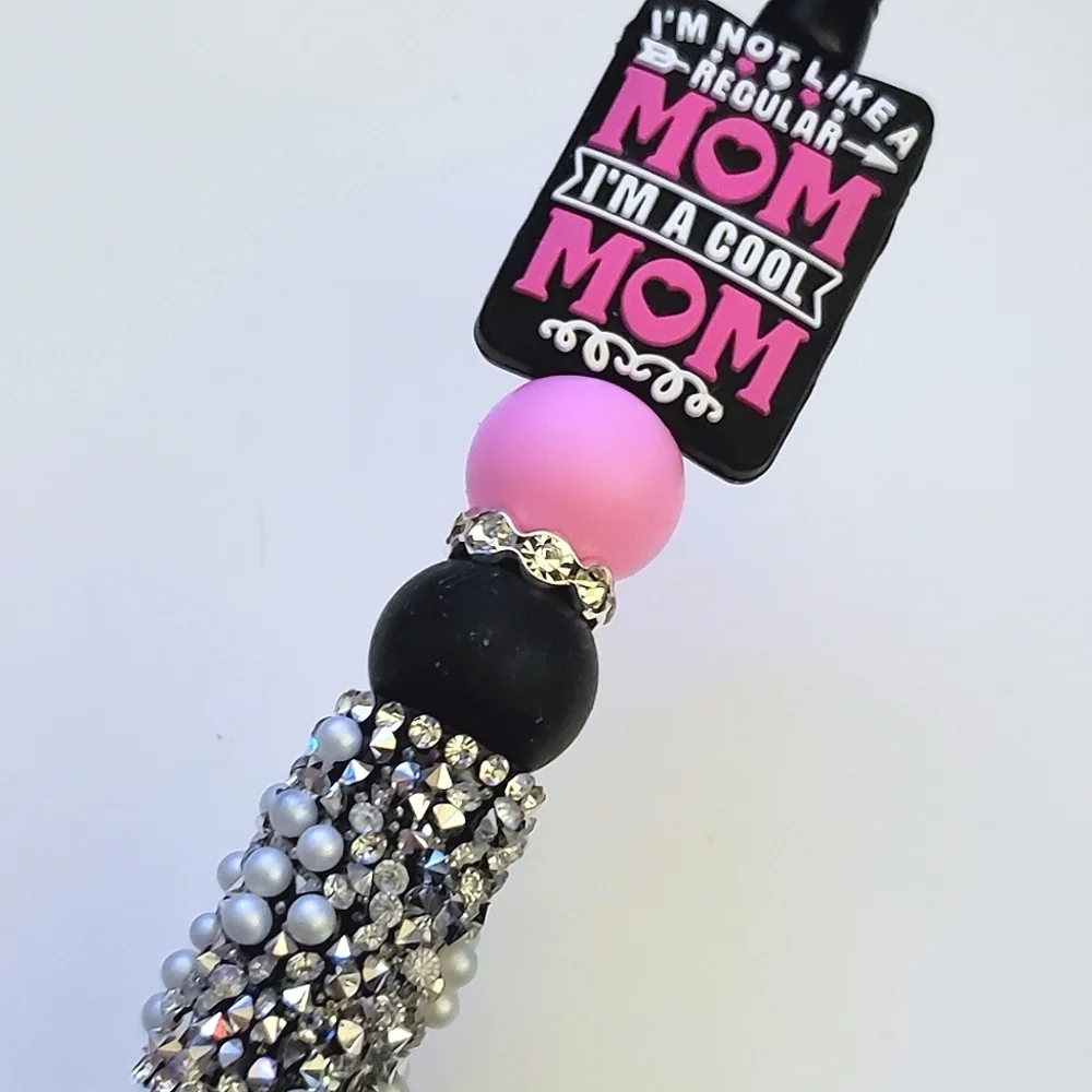 Handmade Mean Girls Cool Mom Rhinestone Beaded Silicone Focal Bead Pen